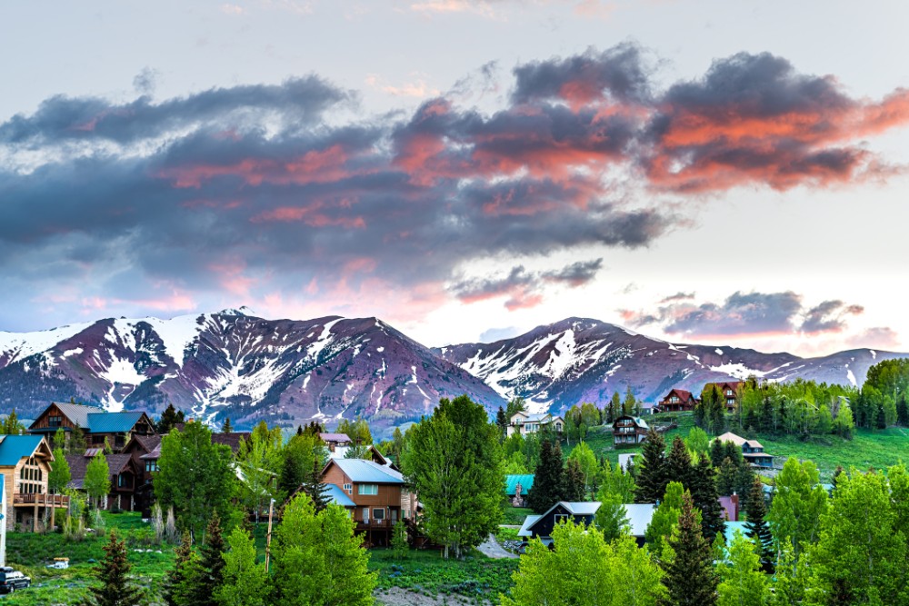 Cityscape of Crested Butte village small mountain town in Colorado